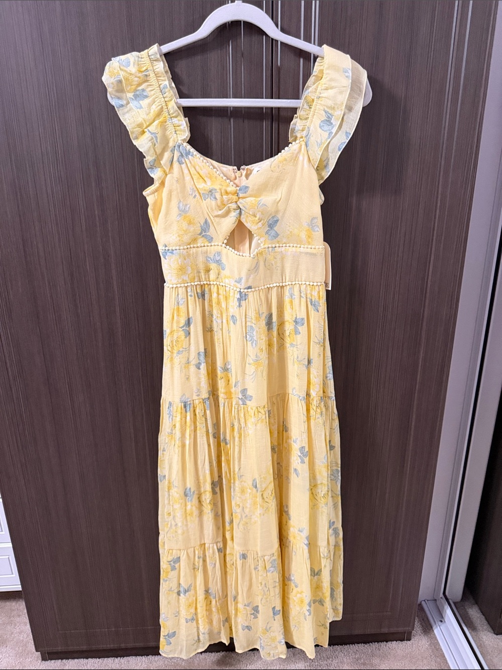 Trixxi Yellow Maxi Dress with Light Blue Floral Accents